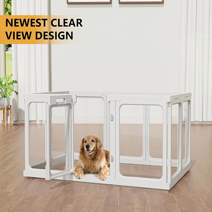 Clear Acrylic Dog Playpen with Door, for Puppy Rabbit Transparent Pet Pen, Dog Playpen Indoor, Dog Fence, Easy Assemble & Cleaning Dog Pen for Small & Medium Dogs (29.5“ Height, 10PCS)