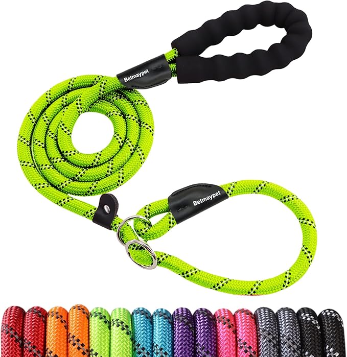 Slip Leads Dog Leash - 4/5/6/8/10 FT Heavy Duty Training Leashes - Reflective & Comfortable Handle for Small Medium Large Dogs (1/2''-5FT, Green)