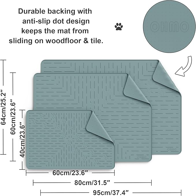 OHMO Cat Litter Mat XXL Trapping Mat Premium Silicone Rubber 37.5x25.2 Light Blue, Waterproof and BPA Free Kitty Litter Box Mat, Easy Clean and Keeps The Floor Tidy