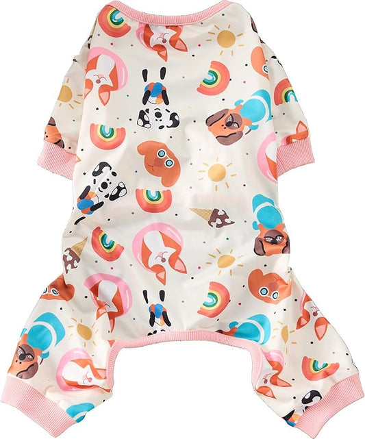 Dog Pajamas Onesie for Small & Medium Dogs - Polyester, Cozy, Wrinkle-Resistant Four-Legged Apparel (Pink White, XX-Large)