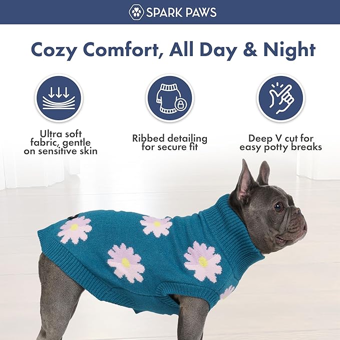 Spark Paws Knit Dog Sweater – Ultra Soft Warm Winter Dog Sweater for Small, Medium & Large Dogs – Stretch Fit Pet Sweater for French Bulldog, Pitbull, Girl & Boy Dogs Jacket, (Flower,3XL)