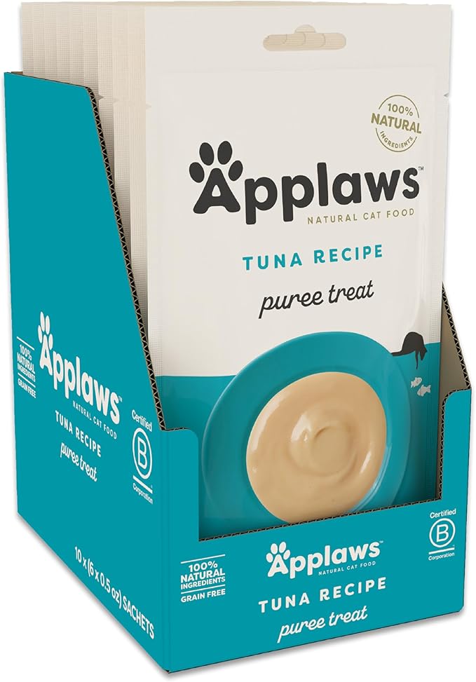 Applaws Lickable Cat Treats, Natural Grain-Free Purée, Made with Limited and Natural Ingredients, No Artificial Additives, Tuna Squeeze Up Cat Treats (60 x 0.5 oz Sachets)