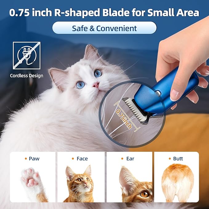 Dog Paw Trimmer with Protective Cap, Low Noise Dog Clippers for Grooming with LED Light Rechargeable Corldless Precision Trimmer for Large/Small Pet Paws, Ears, Face, Jewel Blue