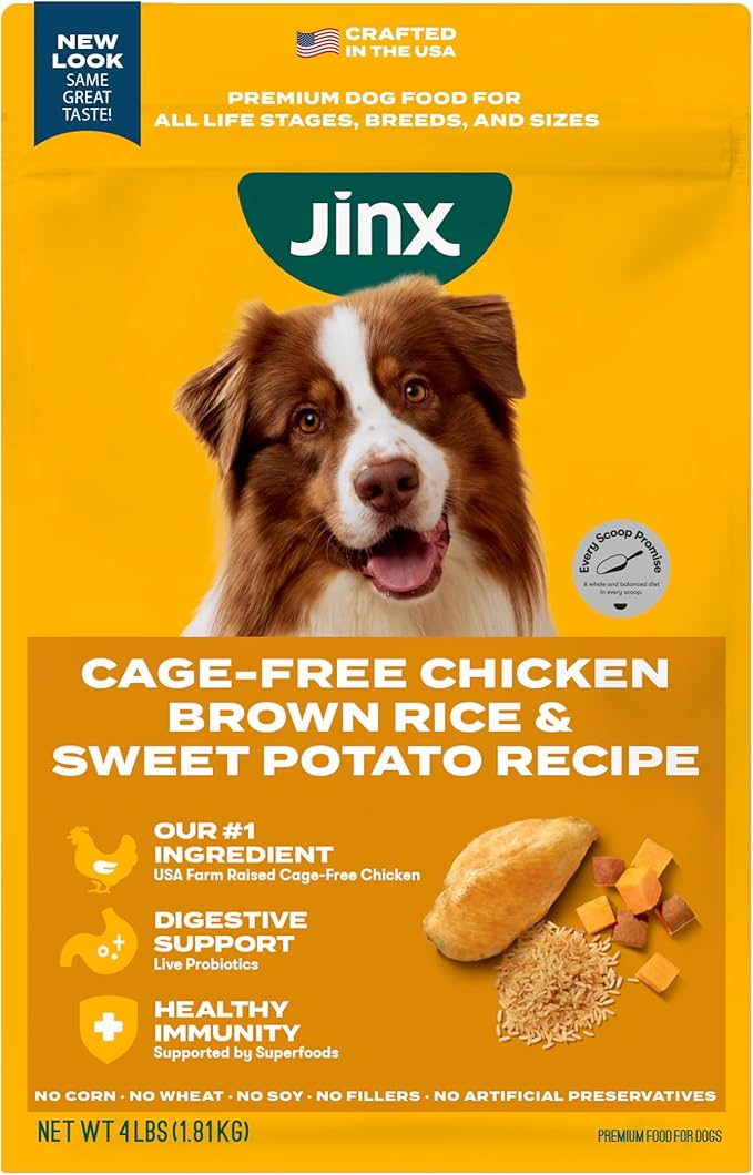 Jinx Premium Dry Dog Food, for All Lifestages - Real Chicken, Brown Rice & Sweet Potato Kibble with Superfoods for Immune Support & Probiotics for Digestive Support - No Fillers - 4lb