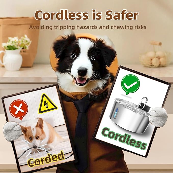 Dog Water Fountain for Large Dogs, 7L/1.8Gal 4200mAh Cordless Dog Water Dispenser, Stainless Steel Automatic Pet Water Fountain Indoor/Outdoor with Ultra-Quiet Pump Multi-Filter, Easy Clean