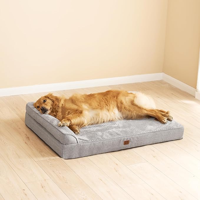 EHEYCIGA Memory Foam Dog Bed XLarge Sized Dogs, Extra Large Dog Bed Orthopedic with Washable Removable Cover, Waterproof XL Pet Bed Couch, 44x33x6 Inches, Grey