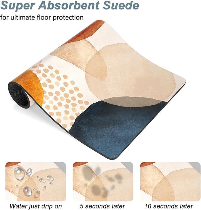 Rnivvi Dog Food Mat, 16" x 24" Absorbent Dog Cat Bowl Mat for Food and Water, Cute Anti-Slip Rubber Pet Feeding Rug Protect Floors, Puppy Placemat for Feeding & Watering Supplies, Abstract Stones