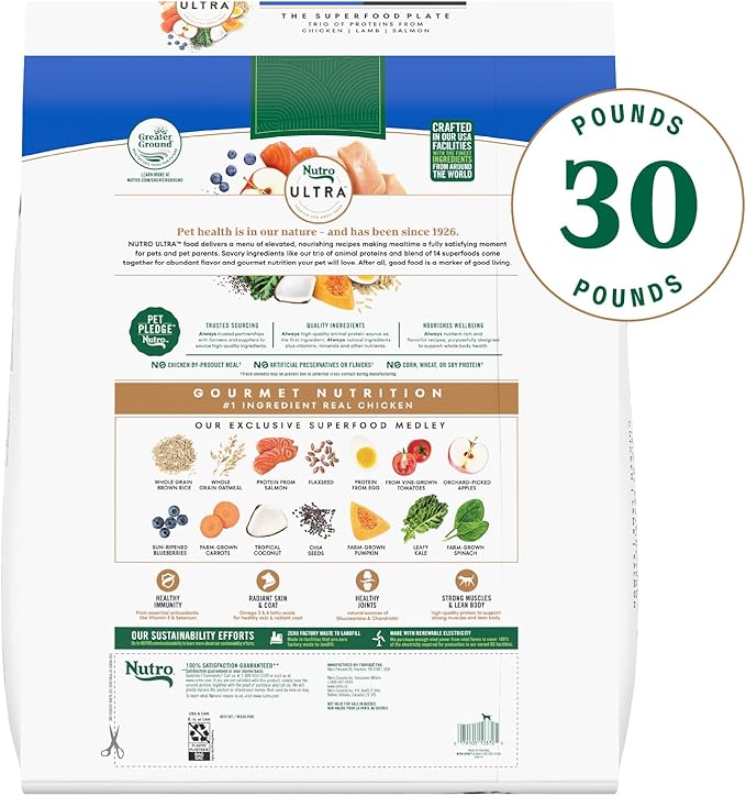 Nutro Ultra Adult Large Breed Dry Dog Food, Chicken, Lamb and Salmon Protein Trio, 30 lb. Bag