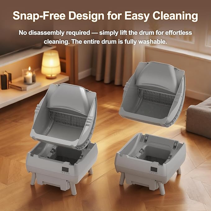 Automatic Cat Litter Box Self Cleaning - APP Control, Open-Style Design, Smart Health Monitor, Suitable for Medium Cats and Kittens, Safe Anti-Pinch, Quiet, A Lifelong Companion - Grey