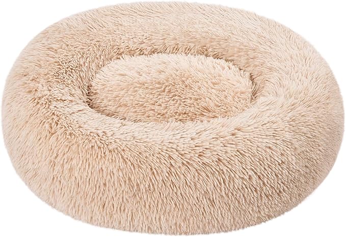 Amazon Basics Donut Pet Bolster Faux Fur Bed for Dog, Beige, 23" x 23"