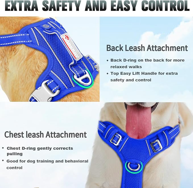 BARKBAY No Pull Dog Harness Large Reflective Dog Harness with Front Clip and Easy Control Handle for Walking Training Running with ID tag Pocket(Sapphire Blue,M)