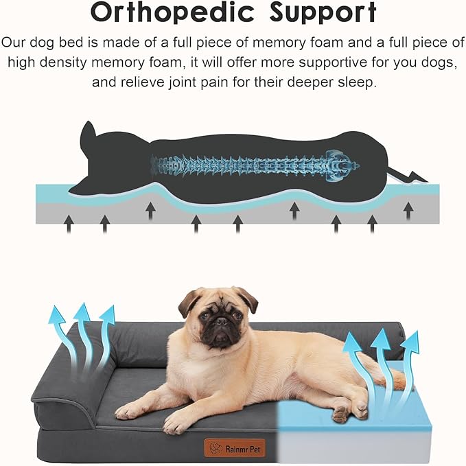 Orthopedic Dog Bed Medium Size Dog, Inch Memory Foam Pet Bed for Small and Medium Dogs, Removable and Washable Microsuede Cover, TPU Waterproof Liner, Nonskid Bottom, 30x20x6 Inches, Dark Grey