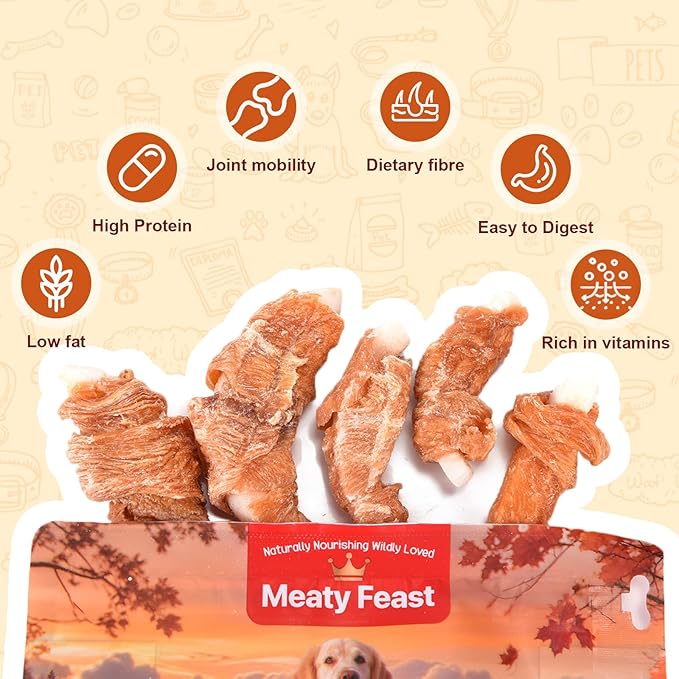 Chicken Wrapped Coconut Dog Treats, Healthy and 100% Natural Chicken Jerky Chewy Bites, Low Fat High Protein Training Snacks for Small Medium Large Dogs, Grain & Gluten Free, 10.58oz