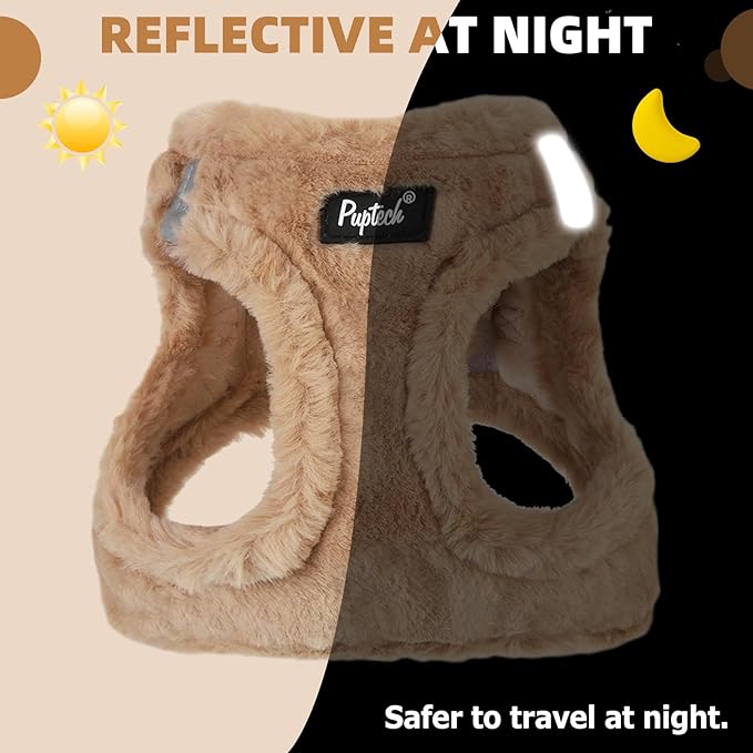 PUPTECK Adjustable Dog Harness Collar and Leash Set Step in No Pull Pet Harness for Small Medium Dogs Puppy and Cats Outdoor Walking Running, Soft Mesh Padded Reflective Vest Harnesses, Khaki S