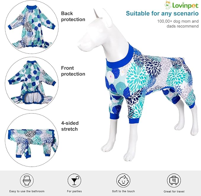 LovinPet Giant Dogs PJS Bodysuit, Pet Pajamas for Dogs, Abstract Geometric Print, Pitbull Clothes, Large Dog Jammies, Pitbull Onesie, Lightweight Pullover Dog Pajamas, XL