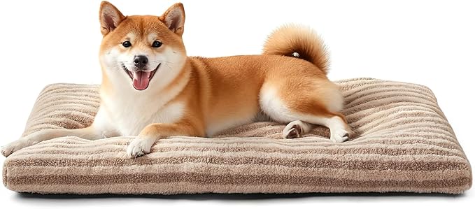 FURTIME Washable Dog Bed Medium Size Dogs, Deluxe Dog Crate Beds Comfy Fluffy Kennel Pad Anti-Slip Pet Sleeping Mat, Machine Washable Dogs Pillow, 29"x21"x3", Brown