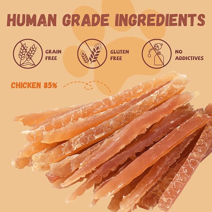 Chicken Jerky Strips Dog Treats, Human Grade Dehydrated Chicken Snacks w/Taurine, Soft & Easily Digestible Training Treats for Small Medium Large Dogs, Rawhide-Free, Grain-Free, 10.6oz