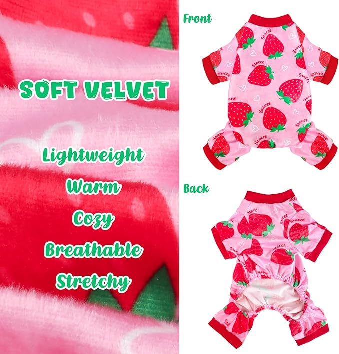 Dog Pajamas Soft Lightweight Dog Onesies Outfit Clothes for Small Medium Large Puppy Pjs for Pet Boys Girls Dogs Cats (XS (Back: 8",Chest: 12", Neck: 9"), Strawberry)