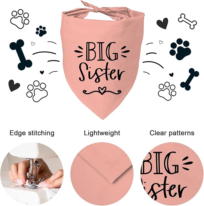 Big Sister Dog Bandanas, Pet Dog Triangle Scarf for Small Medium Large Pet, Baby Announcement Dogs Bandana Pets Scarf (Big Sister)