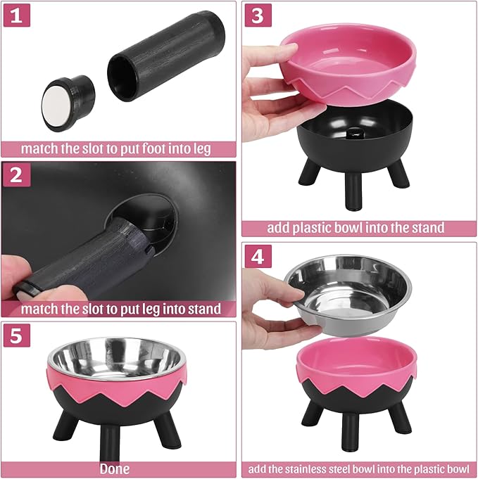 Raised Cat Food Bowls, Cute Cat Feeding Bowls for Food/Water Elevated with Non-Slip Stand, Detachable Anti Vomiting Stainless Steel Pet Bowl for Kitten, Puppies, Small Dogs Indoor/Outdoor