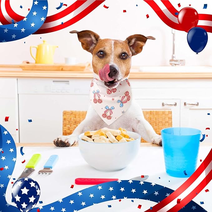 Sanwuta 120 Pcs Dog Bandana Bulk Scarf Washable Dogs Bibs Adjustable Kerchief Pet Bandana for Small and Large Party Pet Hawaii Beach Handkerchief Scarf Accessories (4th of July)