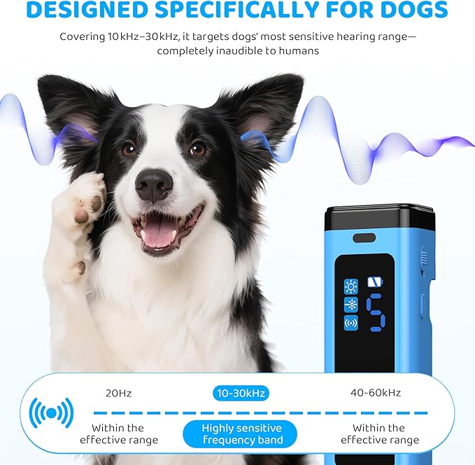 SAMULE Ultrasonic Dog Bark Deterrent Device 30 FT Handheld Anti Barking Control Device LED Barkshield for Dogs Puppy Training Tools with 5 Modes & USB-C Rechargeable for Indoor Outdoor