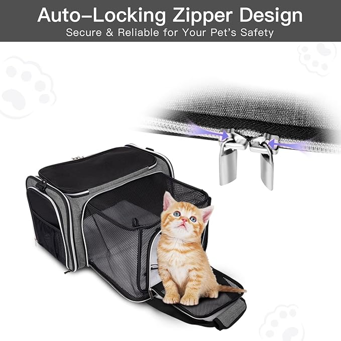 BAGLHER Cat Carrier Bag,Airline Approved Pet Carrier Soft Side Pet Travel 5 Sides Open Doors 3 Sides Expandable Foldable Dog Carrier with Fleece Pad
