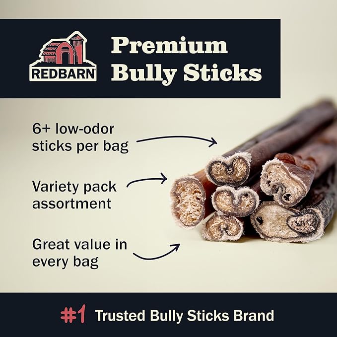 Redbarn Pet Products All Natural 5-8" Bully Sticks for Small & Large Dogs - Healthy Long Lasting Chews Variety Party Pack - 100% Beef Single Ingredient Low Odor Rawhide Free Dental Treats - 8 oz Bag