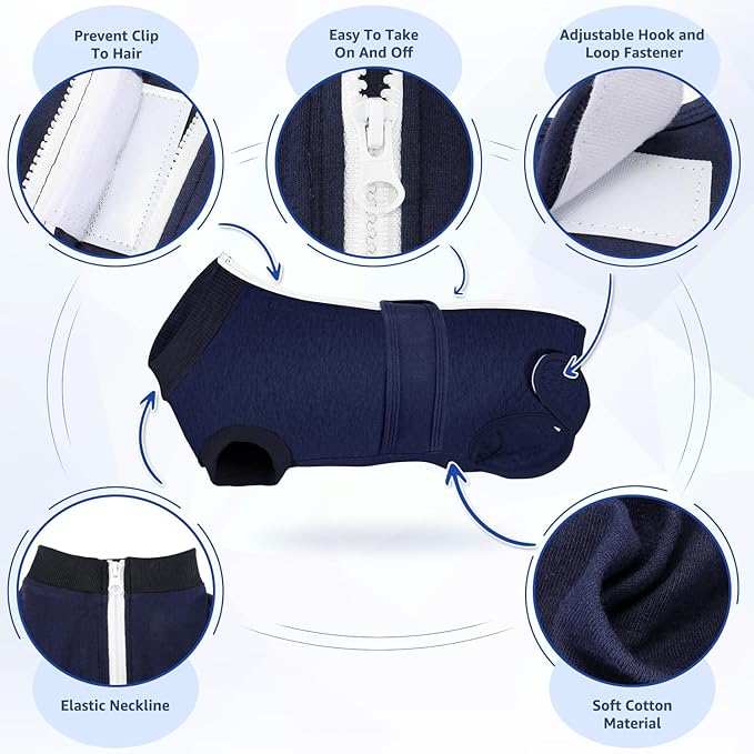 Lukovee Recovery Suit for Dogs, Zipper-On Onesie for Female Male Dog, Abdominal Wounds Cone E-Collar Alternative, Prevent Licking Spay (S, Dark Blue)
