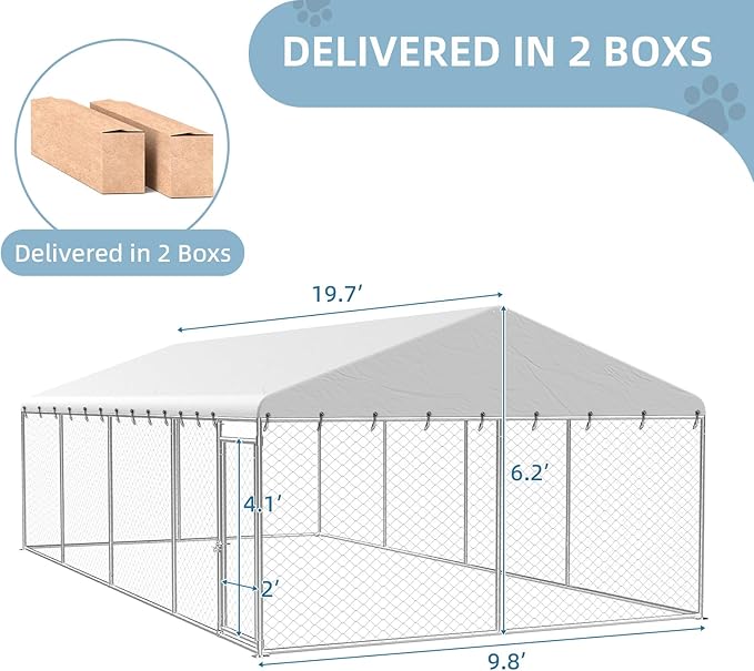 Rovibek 10X20FT Large Dog Kennel Outside, Heavy Duty Outside Dog Kennels Outdoor for Large Dogs with Secure Lock, Outdoor Pet Enclosure for Yard with Thickened Roof