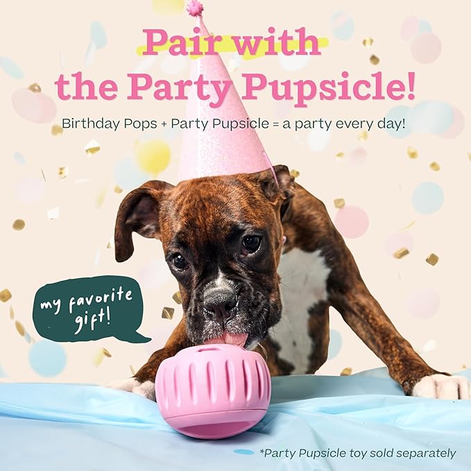 WOOF Pupsicle Birthday Pops - Healthy Dog Treats - Pre-Made Pupsicle Refills- Wholesome Ingredients - Naturally Sweet - Cake-Flavored Birthday Treat for Dogs - Large