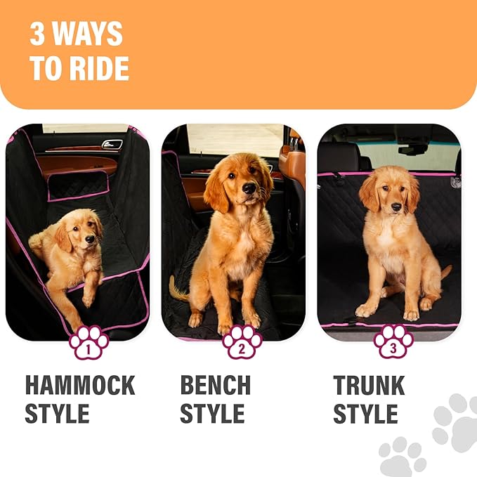 Active Pets Pink Standard Dog Car Hammock Back Seat Cover, Waterproof Backseat Cover Protector for Truck Bench Rear of Sedans or SUVs, Essential Pet Supplies Vacuum or Wipe Clean, Machine Washable