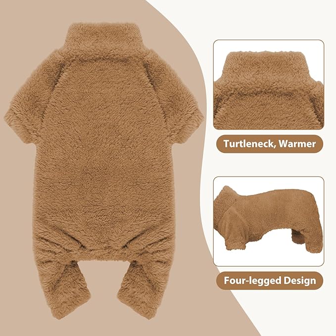 Fuzzy Dog Pajamas: Warm Soft Cozy Lightweight Turtleneck Dog Clothes for Small Dogs(Coffee-XXS)