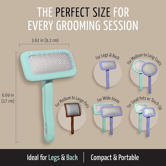 Tauro Pro Line Wooden Deshedding Dog Brush for Long Goldendoodle, Labradoodle & Poodle Hair - Mint Slicker Brush for Dog & Cat Grooming - Rectangular Flexible Cushion & Non-Slip Grip, M