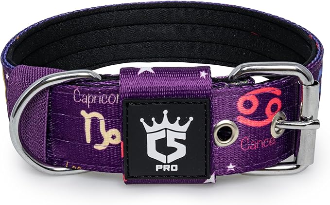 TSPRO Tactical Dog Collar 1.5 Inch Wide Thick Dog Collars with Heavy Duty Metal Buckle, Durable, Strong, Adjustable for Medium to Large Dogs (Constellation Purple L)