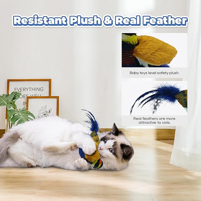 LEWISER Cat Toys Chirping Tit 2 Pcs with Catnip SilverVine, Suitable for Cat Wand Toys, Simulation Bird Design, Interactive Toys for Indoor Kitty Kitten Exercise, Orange and Black