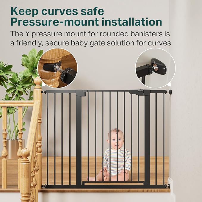 Cumbor 36" Extra Tall Baby Gate for Stairs, 29.7-48" Wide Dog Gate for Doorways, Pressure Mounted Auto-Close Pets Gates for Dogs Indoor, Durable Safety Child Gate, Mom's Choice Awards Winner, Black