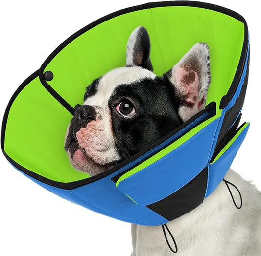 Queenmore Dog Cones for Medium Dogs, Soft Dog Cone Collar After Surgery, Pet Cone for Dogs Wound Care, Spay, Neuter, Breathable Pet Surgery Collars & Cones, Blue&Green M