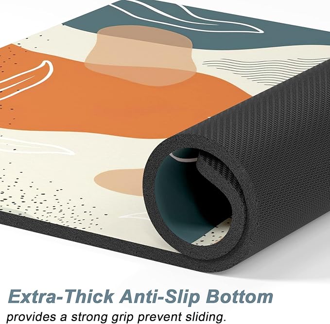 Rnivvi Dog Food Mat, 12" x 19" Boho Absorbent Dog Cat Bowl Mat for Food and Water, Cute Anti-Slip Rubber Pet Feeding Rug Protect Floors, Puppy Placemat for Feeding & Watering Supplies, Abstract Leaves