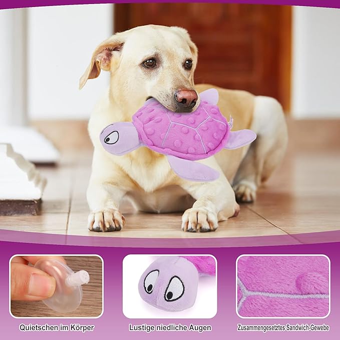 Squeaky Sea Turtle Plush Dog Toy - Durable, No Stuffing, Interactive Chew Toy for Small Dogs - Relieve Anxiety, Teething, and Keep Them Busy for Puppy(Purple)
