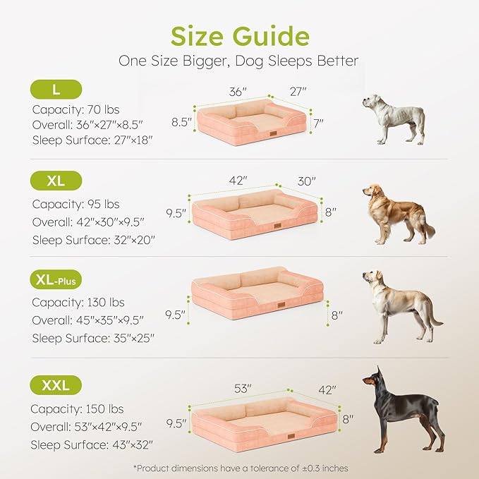 Jumbo Dog Bed for Extra Large Dogs, Orthopedic Dog Bed with Cooling Gel Memory Foam, Waterproof Pet Bed with Removable Washable Cover, 45" Pet Sofa Couch Dutch Velvet with Bone Toy, Peach Pink