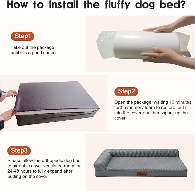 Orthopedic Dog Beds Large Sized Dog, Memory Foam Pet Bed for Large Dogs, Washable Removable Cover, Nonskid Bottom, Waterproof, 36x27x6 Inches, Dark Grey