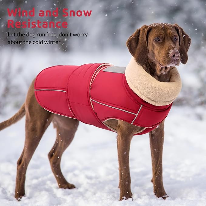 ASENKU Dog Coat & Winter Jacket, Warm Dog Coat for Large Dogs with Reflective, Turtleneck with Button, Waterproof Cold Weather Coats (Dark Red, 2XL)
