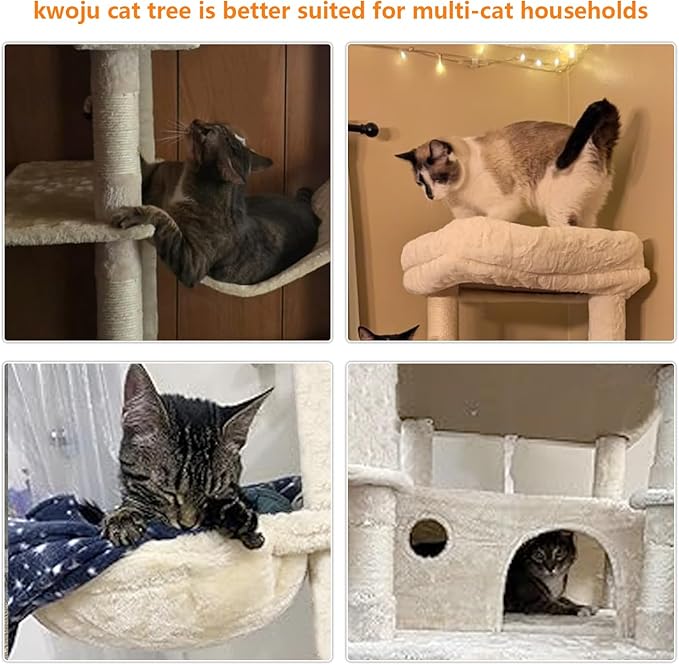 68 Inches Multi-Level Large and Tall Cat Tree Tower for Indoor Cats/Removable Pad/Cat Condo/Sisal Scratching Posts/Hammock/Cat Activity Center/Wide Base