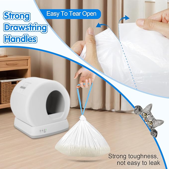 120 Count Self Cleaning Cat Litter Box Liners Bag Fit For MeoWant MW-SC01,MW-SC02, Drawstring Heavy Duty Litter Receptacles Bags Compatible with Automatic Cat Litter Box- 17.7" x 19.7"