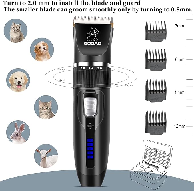 Dog Clippers Grooming Kit and Paw Trimmer,Cordless,Low Noise, Electric Quiet,Rechargeable, Dog Trimmer Grooming, Pet Hair Clippers for Thick Coats,Shaver for Small and Large Dogs Cats(Black)