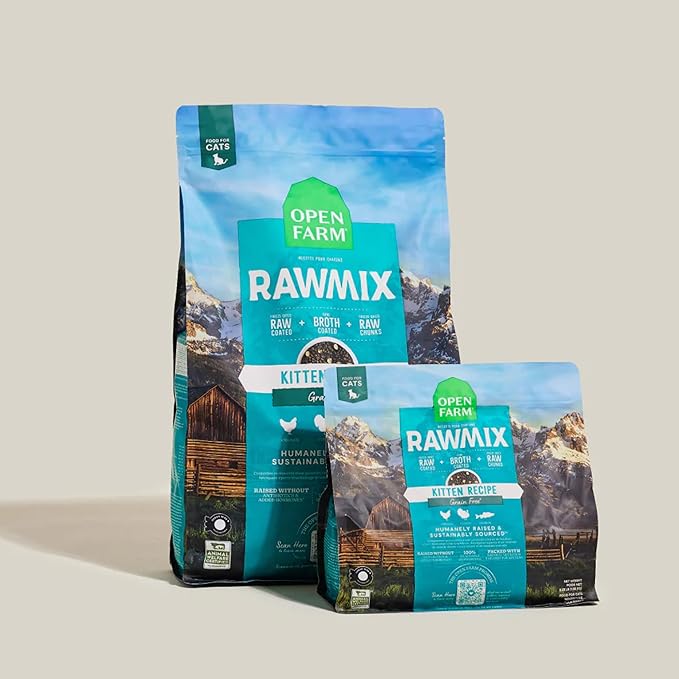 Open Farm, RawMix Dry Cat Food, Protein-Packed Kibble Coated in Bone Broth with Freeze Dried Raw Chunks, Formulated for Kittens, Chicken with Turkey & Wild-Caugh Salmon Recipe for Kittens, 8lb Bag