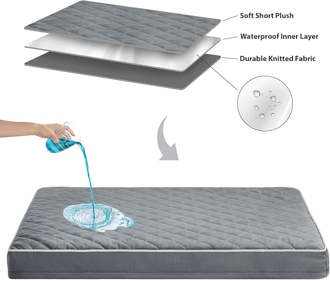 WNPETHOME Orthopedic XL Dog Bed for Crate, Waterproof Extra Large Dogs Bed with Removable Washable Cover, Multi-Needle Quilting Dogs Crate Bed