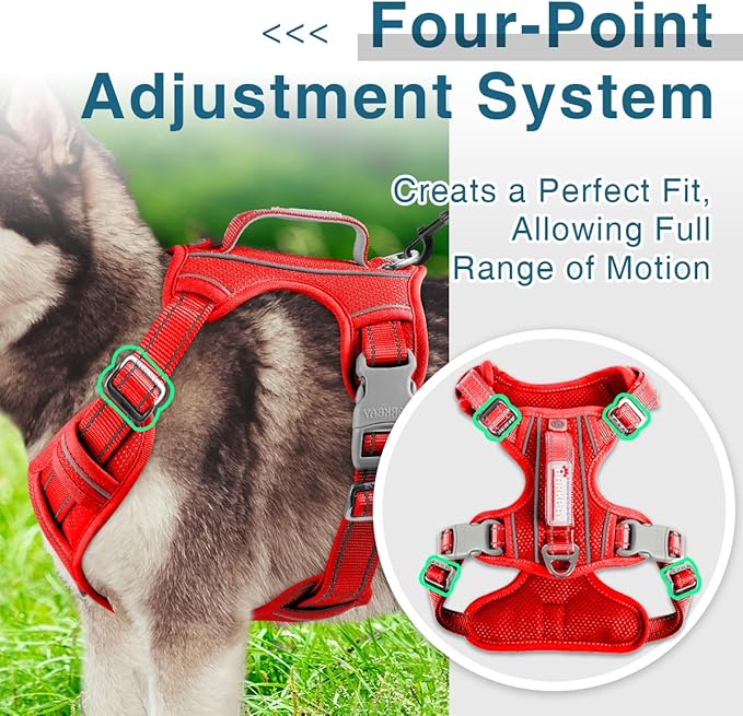 BARKBAY Dog Harness No Pull with ID Tag Pocket - Heavy Duty, Reflective, Easy Control for Large Dogs(Red,XL)