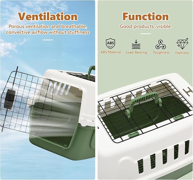 Athena Collection 22" Hard-Sided Travel Pet Carrier for Small Dogs and Cats, Plastic Dog Crate with 2-Door Top & Front Load, Ventilation, Security Lock, Cat Dog Carrier for Pet, up to 22lbs, Green